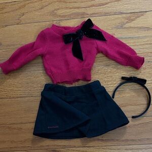 American Girl Fuchsia Sweater and Black Skirt Set